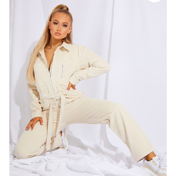 Pretty Little Thing oversized cream corduroy jumpsuit size 0 NWT - Picture 3 of 8